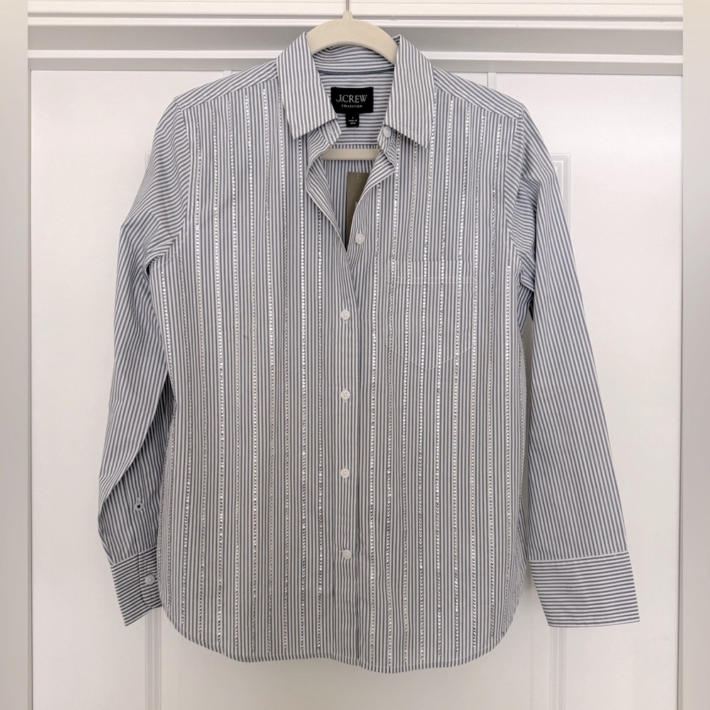 J. Crew Blue and White Striped Button Down Shirt